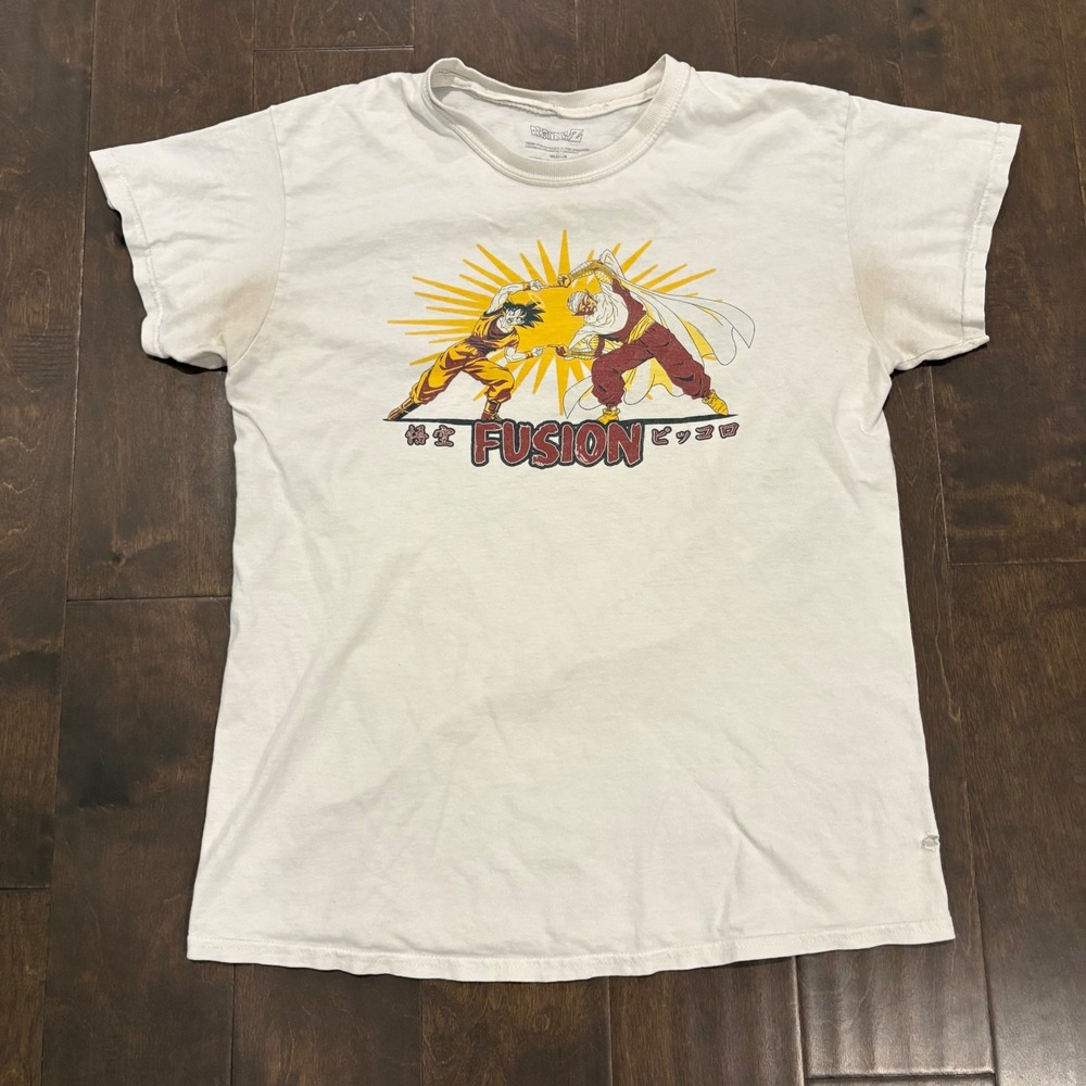 Dragon Ball Z‎ Graphic Tee Medium White Fusion Goku Piccolo Anime Shirt Thrashed